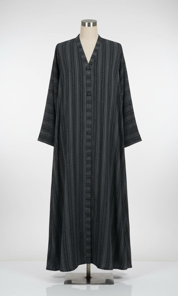 Striped Black Front-Open Abaya | Premium Textured Fabric | Zaid Al Hijab