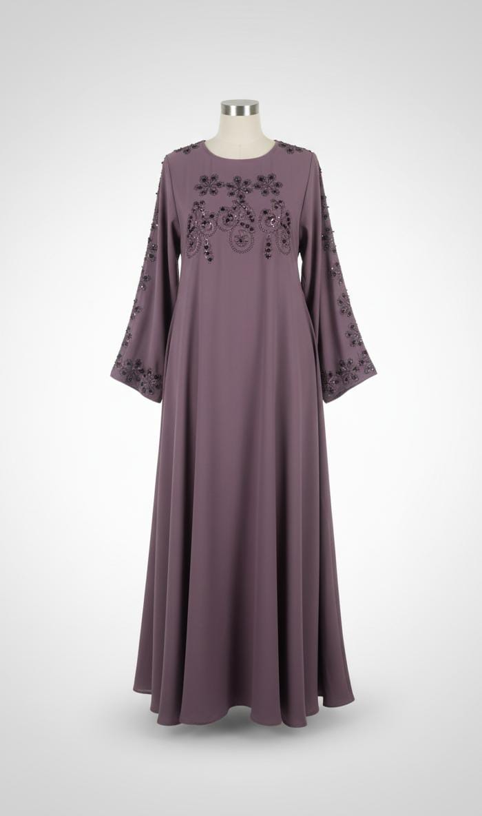 Embroidered Stone Abaya – Elegant Mauve Shade